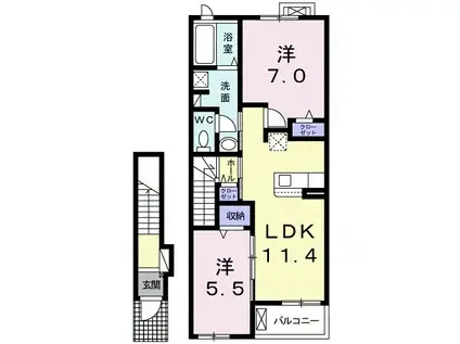 クロシェット アーブル(2LDK/2階)の間取り写真