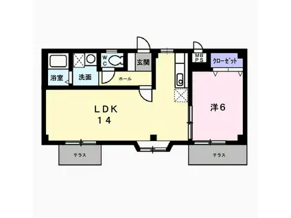 ハイツ平野Ⅲ(1LDK/1階)の間取り写真