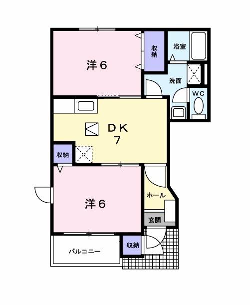 ブリリアントⅡ(2DK/1階)の間取り写真