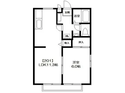 スカイハイツ(1LDK/2階)の間取り写真