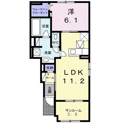 サウスクレストグランデ浜野Ⅱ(1LDK/1階)の間取り写真