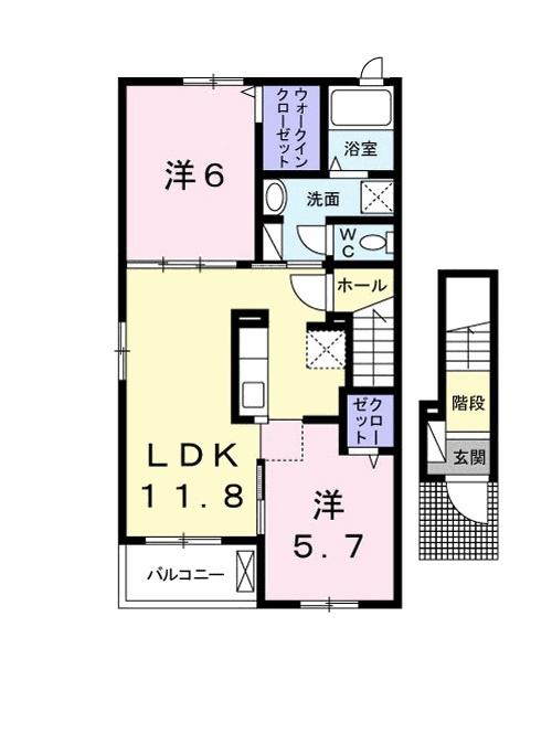 グランデエリアールⅠ(2LDK/2階)の間取り写真