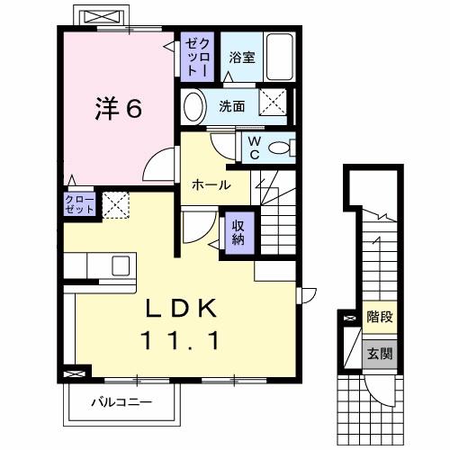 プリミエール西都賀(1LDK/2階)の間取り写真