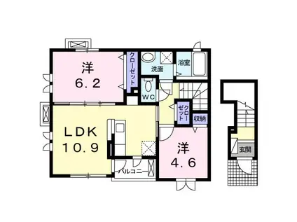 グラース・アビタシオン(2LDK/2階)の間取り写真