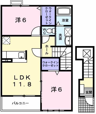 アンソレイエ Ⅴ(2LDK/2階)の間取り写真