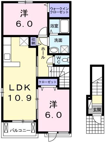 シェルト ストーリアⅡ(2LDK/2階)の間取り写真