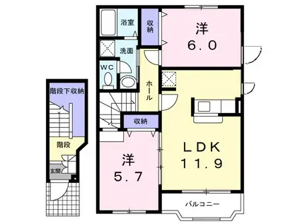 グリシーヌⅢ(2LDK/2階)の間取り写真