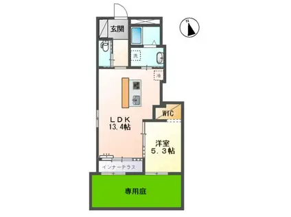 ユニヴァリィ トライブ(1LDK/1階)の間取り写真