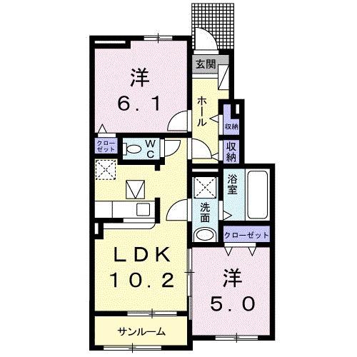 カーサ コリーナⅠ(2LDK/1階)の間取り写真
