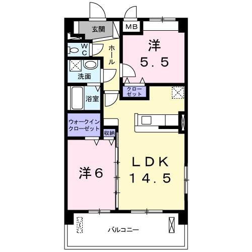 パストラーレ乗鞍Ⅱ(2LDK/6階)の間取り写真