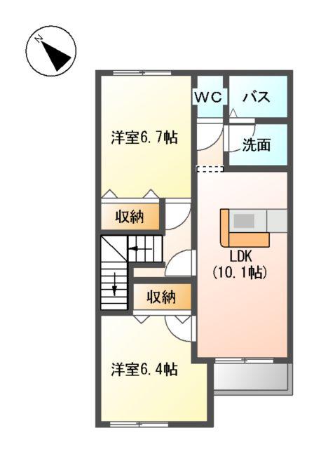 フィオーレⅡ(2LDK/2階)の間取り写真