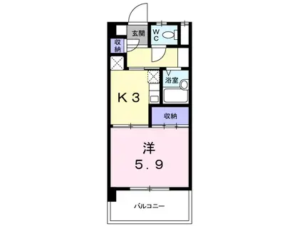 ドミール本城(1K/6階)の間取り写真