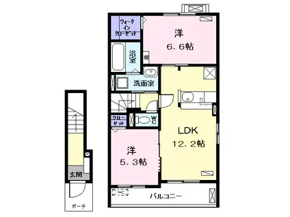 ベルエール B(2LDK/2階)の間取り写真
