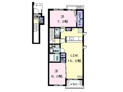 アロッジオ M Ⅲ(2LDK/2階)の間取り写真