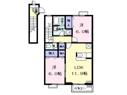 グリーンパークM(2LDK/2階)の間取り写真