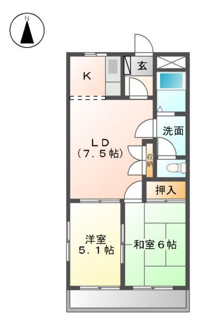 ピュアクリスタル雅(2LDK/1階)の間取り写真