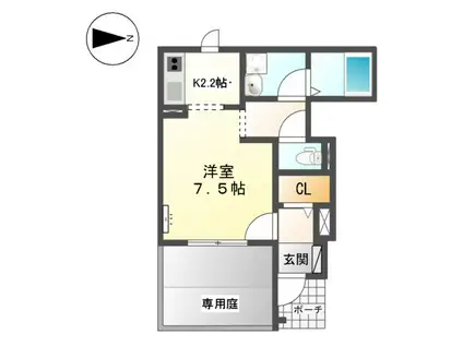 グロリアス ムーンレッド(1K/1階)の間取り写真