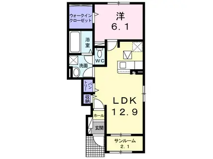 京成電鉄本線 京成臼井駅 徒歩15分 2階建 築6年(1LDK/1階)の間取り写真