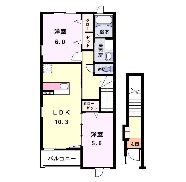 カーサ アウローラⅡ(2LDK/2階)の間取り写真