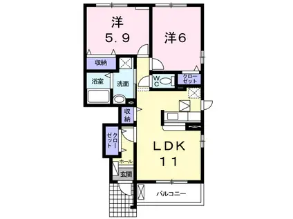 アンジュ星宮(2LDK/1階)の間取り写真