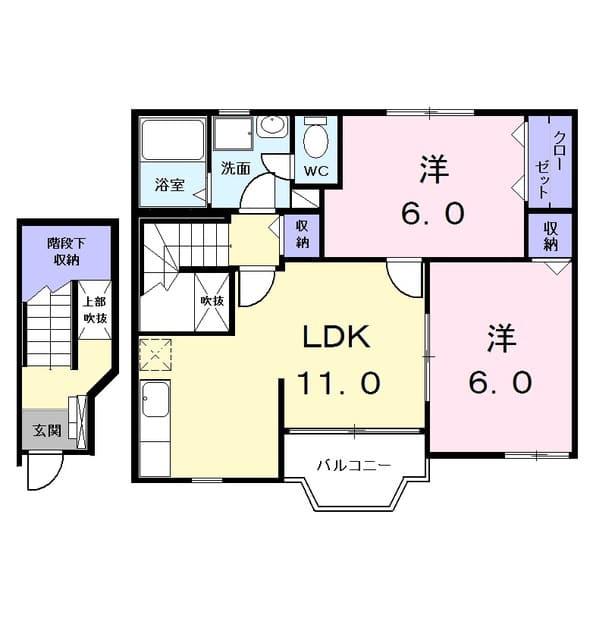 クレストール伊福(2LDK/2階)の間取り写真