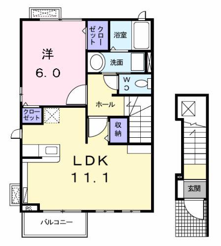 ファミール中野 Ⅱ(1LDK/2階)の間取り写真