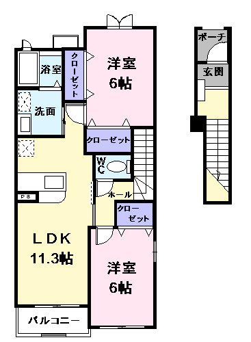 グリーンスプラウト(2LDK/2階)の間取り写真
