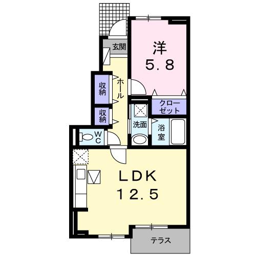 ブリリアント寺家ⅡB(1LDK/1階)の間取り写真