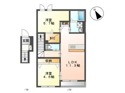 ラフィネスA棟(2LDK/2階)の間取り写真