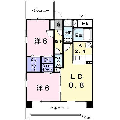 ジュネスパラシオン豊原Ⅱ(2LDK/7階)の間取り写真