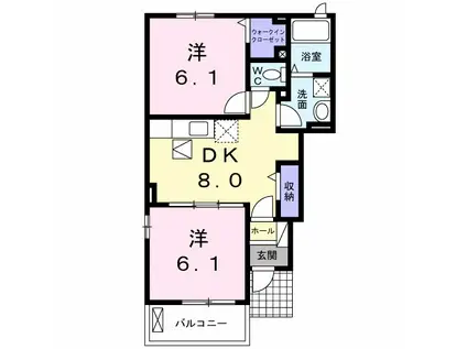 ココン フワット(2DK/1階)の間取り写真