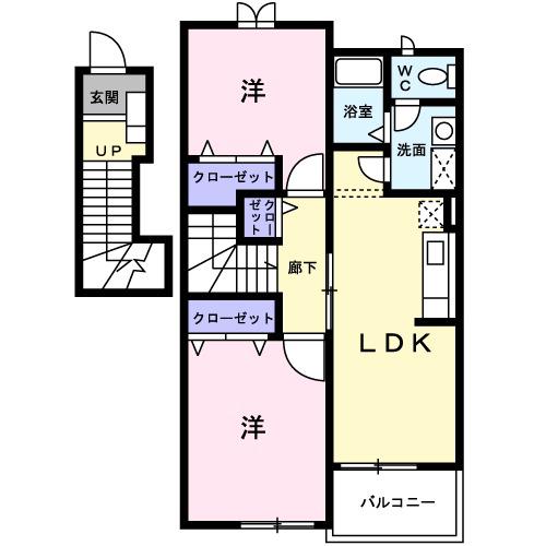 ファインヴィラⅡ(2DK/2階)の間取り写真