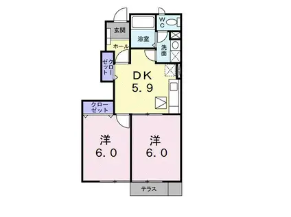 ソレイユ・B(2DK/1階)の間取り写真