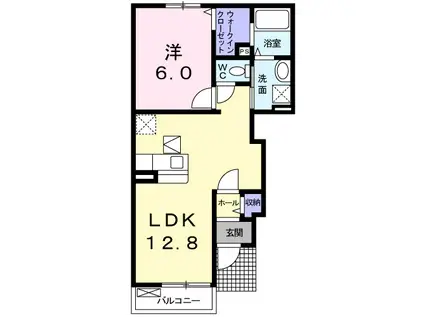 ホワイト・プレセアB(1LDK/1階)の間取り写真