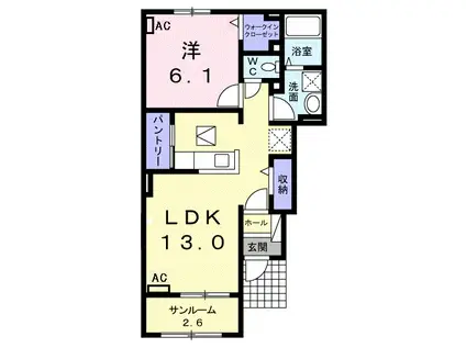 サリチェⅠ(1LDK/1階)の間取り写真