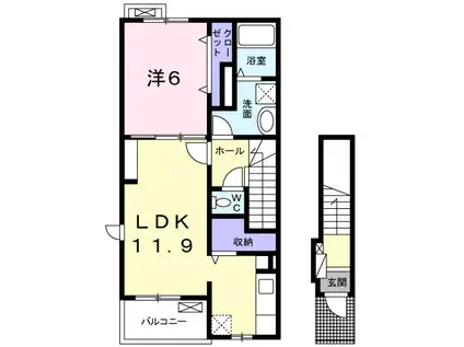 エアリーレジデンスⅡ(1LDK/2階)の間取り写真