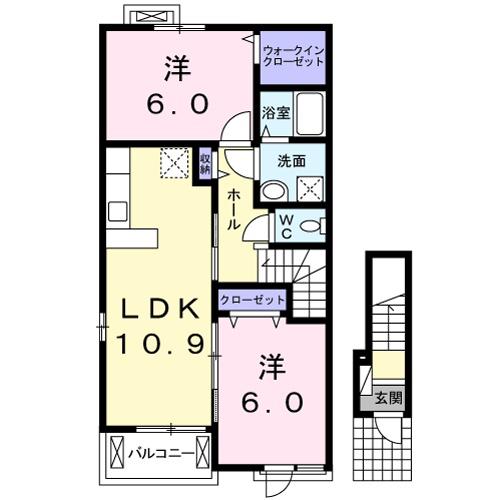 スカイッシュハウスⅡ(2LDK/2階)の間取り写真