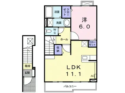 アクアオアシスⅠ(1LDK/2階)の間取り写真