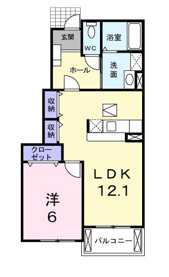 ステュディオⅡ(1LDK/1階)の間取り写真