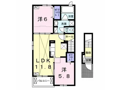 ユア スクエア A(2LDK/2階)の間取り写真
