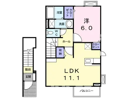 グレイス金沢 Ⅰ(1LDK/2階)の間取り写真