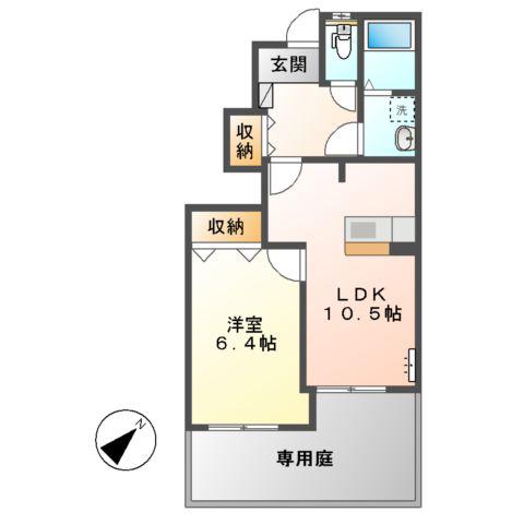 メゾンド・ソレイユB(1LDK/1階)の間取り写真