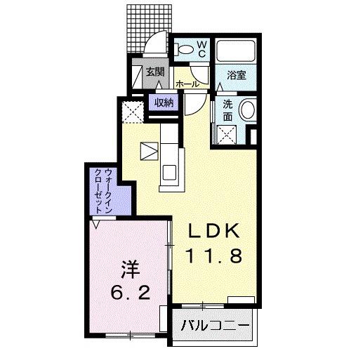 パルクおいだⅡ(1LDK/1階)の間取り写真