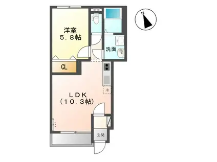 WITH(1LDK/1階)の間取り写真