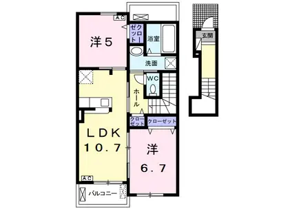 ラ・ヴィータ・フェリーチェ Ⅱ(2LDK/2階)の間取り写真