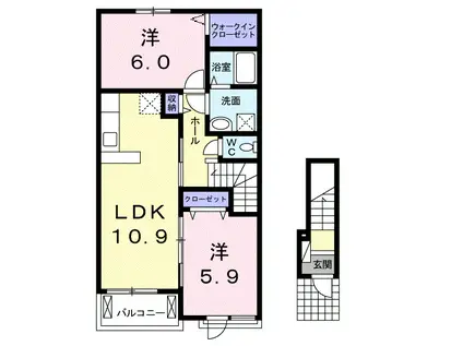 アメニティー Ⅱ(2LDK/2階)の間取り写真