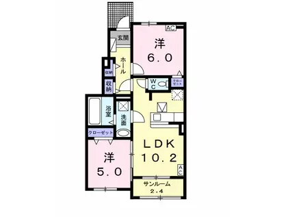 コンフォートウエスト Ⅰ(2LDK/1階)の間取り写真