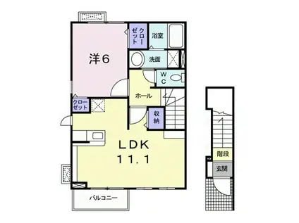 プリムヴェール(1LDK/2階)の間取り写真