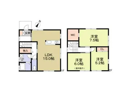 東海道本線 稲沢駅 徒歩33分 2階建 築9年(3LDK)の間取り写真