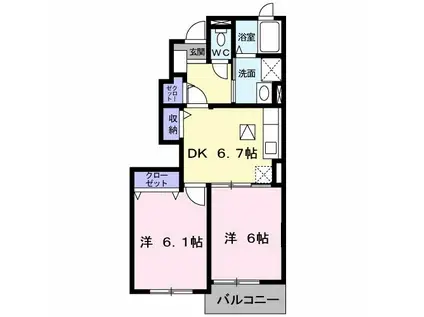 ジェンティーレ B(2DK/1階)の間取り写真